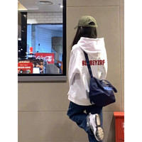 LDBE连帽卫衣女秋冬加绒小个子宽松设计感小众国潮牌oversize上衣外套 白色【秋冬加绒】 M(95以内)