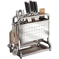 四季沐歌304不锈钢刀架置物架厨房刀具置物架菜刀菜板筷子收纳架用具大全 【304不锈钢加高加宽】透气沥水