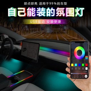 非迎漫汽车氛围灯免接线全景天窗气氛灯超薄亚克力改装装饰车内幻彩usb 4脚底幻彩64色