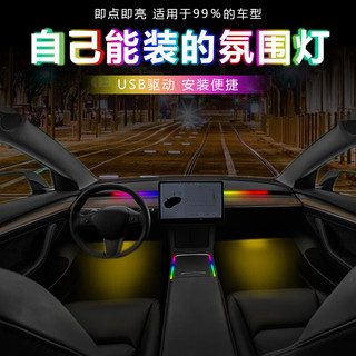非迎漫汽车氛围灯免接线全景天窗气氛灯超薄亚克力改装装饰车内幻彩usb 4脚底幻彩64色