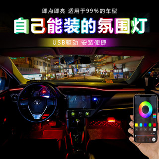 非迎漫汽车氛围灯免接线全景天窗气氛灯超薄亚克力改装装饰车内幻彩usb 4脚底幻彩64色