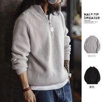 马登工装 美式复古半拉链立领毛衣套头打底高领针织衫上衣男秋冬