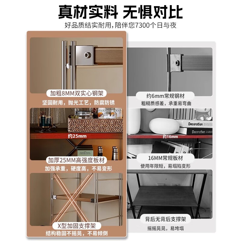 蔓斯菲尔置物架落地客厅多层收纳储物架子展示柜一体靠墙不锈钢家用货架