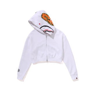 BAPE女装25年秋冬纯色短款鲨鱼连帽卫衣外套开衫011152P 黑色BKX
