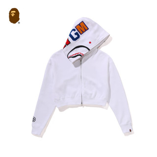 BAPE女装25年秋冬纯色短款鲨鱼连帽卫衣外套开衫011152P 黑色BKX