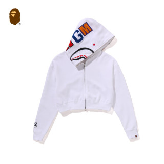 BAPE女装25年秋冬纯色短款鲨鱼连帽卫衣外套开衫011152P 黑色BKX