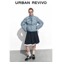 UR2025冬季新款女休闲撞色格纹立领系带宽松羽绒服UYL150079