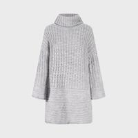 PULL&BEAR 弹力高翻领长袖毛线粗针纯色针织连衣短裙