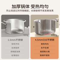 素味 SOWE 316不锈钢汤锅家用蒸锅煮粥锅炖锅双耳燃气灶电磁炉 20cm加厚无涂层