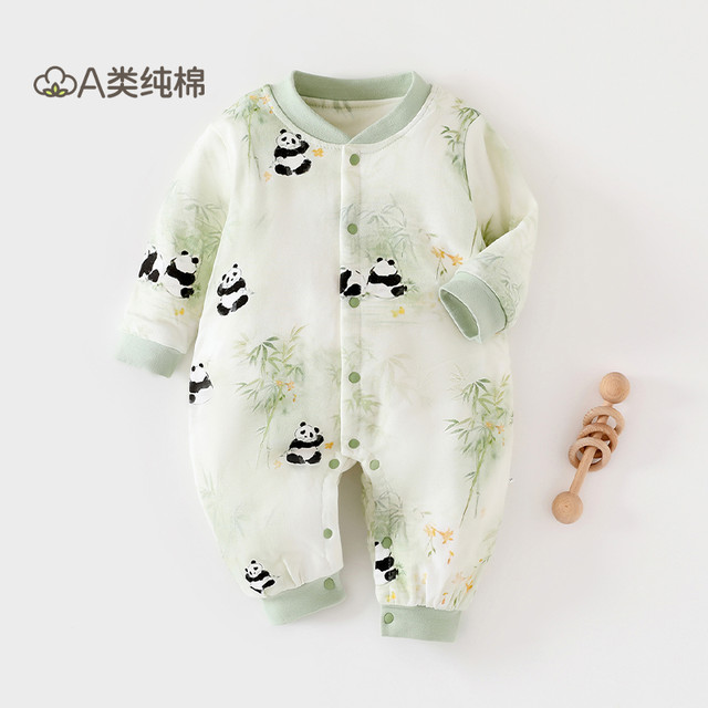 棉芹 婴儿衣服秋冬季40克薄棉新生儿连体衣纯棉宝宝爬服保暖家居服棉衣
