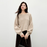 秋水伊人圆领经典套头毛针织衫2025年冬季女通勤宽松时尚上衣 驼色 L