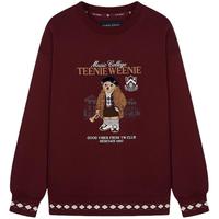 Teenie Weenie小熊女装卫衣2025冬季格纹图案拼接时髦圆领上衣 酒红色 L