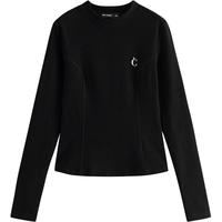 初语T恤女2025冬季远红外发热保暖分割设计收腰显瘦打底上衣 黑色 XL