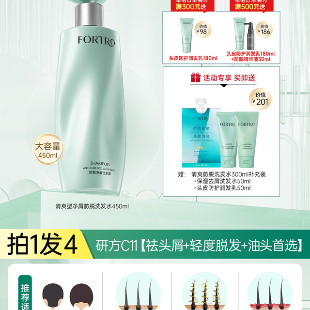 赋强 Fortro 防脱发洗发水强韧发丝丰盈蓬松固发密发