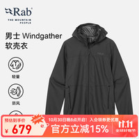 Rab 睿坡 男士Windgather户外运动防风防泼水外套连帽软壳衣 QWS-84 黑色BLK L