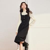 爱依服 IEF 唯品专属2025秋冬季小黑裙法式减龄毛织连衣中裙