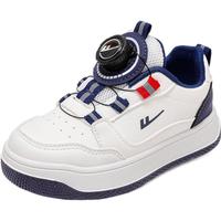 WARRIOR 回力 童鞋儿童小白鞋2024秋季透气男童休闲网鞋舒适女童运动鞋 白深蓝（旋钮扣） 27码 内长约17.35cm