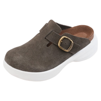 的的沃 Devo Life软木拖鞋勃肯鞋半包厚底增高牛皮时尚包头拖鞋女款22011 军绿反绒皮 37 （拍小一码）