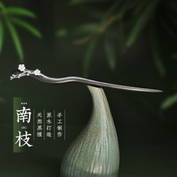 追师 纯银925发簪 黑檀木簪子 古风盘发手工银簪