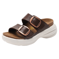 的的沃 Devo Life软木拖鞋女勃肯鞋休闲增高松糕底扣搭厚底百搭一字拖鞋23005 黑色亮面牛皮 39 （建议拍小一码）