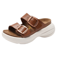 Devo的的的沃 Devo Life 软木拖鞋女勃肯鞋休闲增高松糕底扣搭厚底百搭一字拖鞋23005 棕色亮面牛皮 39 （拍小一码）