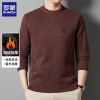 罗蒙（ROMON）保暖加绒毛衣男圆领2025秋冬仿雪貂绒套头男士针织打底衫毛衣 红色 4XL (190) (体重180-200)