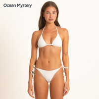 OceanMystery提花经典黑白双色挂脖绑带比基尼性感度假泳衣女