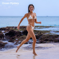 OceanMystery提花经典黑白双色挂脖绑带比基尼性感度假泳衣女 S