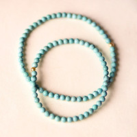 TMOWO 绿松石手串单圈女款搭配14k包金珠闺蜜手链女简约大气清新 4mm
