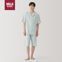 無印良品 MUJI（無印良品 ）男式 无侧缝 泡泡纱短袖睡衣 薄荷绿色条纹  XL 