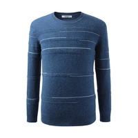 科蒙 100%山羊绒条纹保暖百搭圆领针织毛衣男式秋季羊绒衫