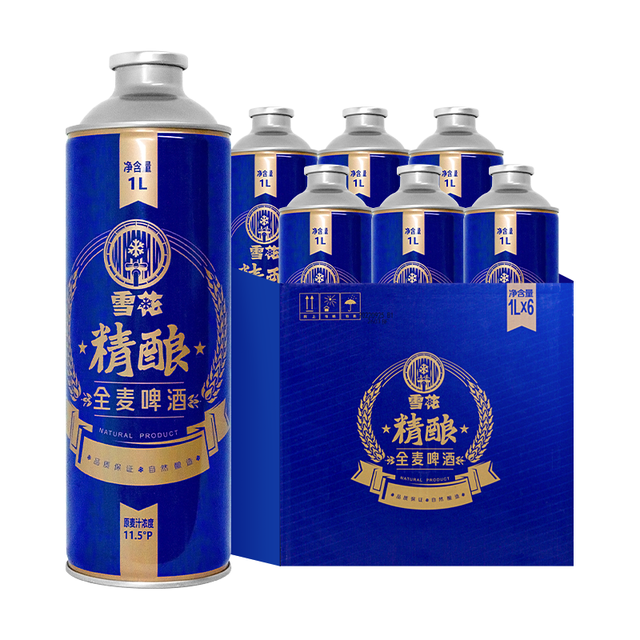 雪花 啤酒 全麦精酿 全麦芽大容量 1L 6罐 整箱装