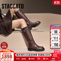 STACCATO 思加图 2024冬季流浪者骑士靴机车靴长靴高筒靴厚底女靴EZP03DG4 贵气棕 32