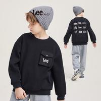 李 Lee 【加绒加厚】男女中大童圆领卫衣冬季男女童保暖上衣满印LOGO