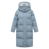 雪中飞羽绒服女士连帽长款宽松御寒保暖通勤百搭休闲简约纯色防寒服外套 灰蓝 S (155)