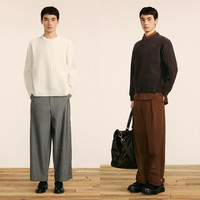 速写男装秋冬休闲宽松毛衫宽松圆领套头复古舒适时尚潮流上衣 透明 M