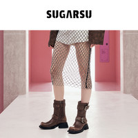 白鹿赵今麦同款|SugarSu酥履秋冬牛皮美拉德时装高跟骑士短靴女