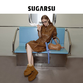 田曦薇同款|SugarSu酥履秋松糕厚底增高休闲单鞋复古雪地靴女 卡其色 37