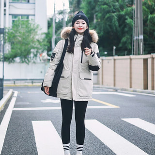 坦博尔极寒系列貉子毛领工装羽绒服小红书同款情侣外套男女连帽工装外套 落英米 XS 155/76A