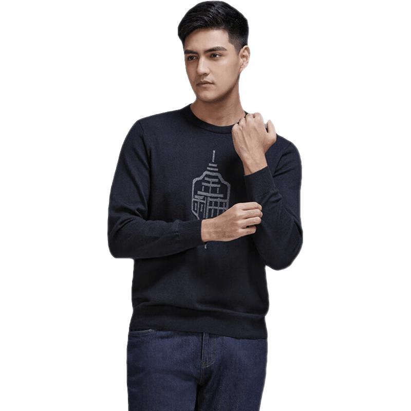 金利来奥特莱斯男装春秋男士舒适简约提花圆领休闲毛织套头针织衫 95藏蓝 XL