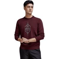 金利来奥特莱斯男装春秋男士舒适简约提花圆领休闲毛织套头针织衫 56紫红 L