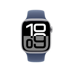 苹果 Apple Watch Series 10 智能手表 GPS款 42mm 银色铝金属表壳 丹宁色橡胶表带 S/M