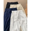 月伊纺夏季阔腿裤男士100%纯棉休闲裤青年棉麻山本裤夏季老钱风亚麻裤  藏青色 L