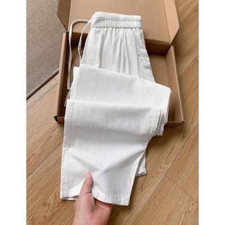 月伊纺夏季阔腿裤男士100%纯棉休闲裤青年棉麻山本裤夏季老钱风亚麻裤  藏青色 M