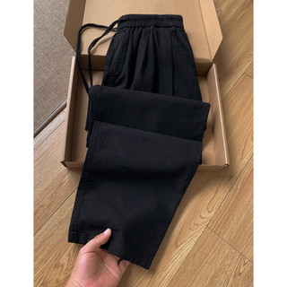 月伊纺夏季阔腿裤男士100%纯棉休闲裤青年棉麻山本裤夏季老钱风亚麻裤  藏青色 M