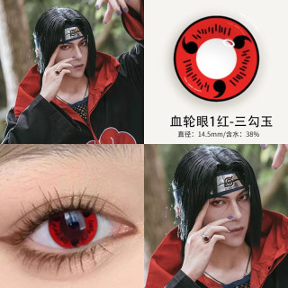 火影忍者cos美瞳半年抛写轮眼宇智波鼬斑佐助卡卡西漫展五条悟LY 宇智波鼬-三勾玉14.5mm【下单贈护理液+镜盒】 225度