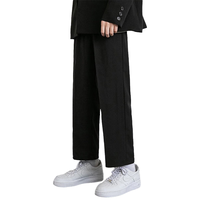 猫人（MiiOW）裤子男冬季加绒直筒休闲西裤男士阔腿长裤男装 黑色加绒