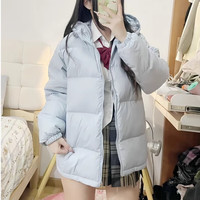 明摩秋MM羽绒服女装短款服男女2025冬季白鸭绒加厚小个子 浅蓝色 S