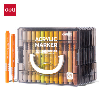 得力 丙烯马克笔 24色 大墨量 层叠盒