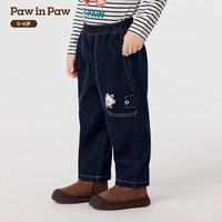 PawinPaw卡通小熊童装25年秋冬男宝牛仔裤宽松保暖百搭 D/Indigo深牛仔蓝色/57 110